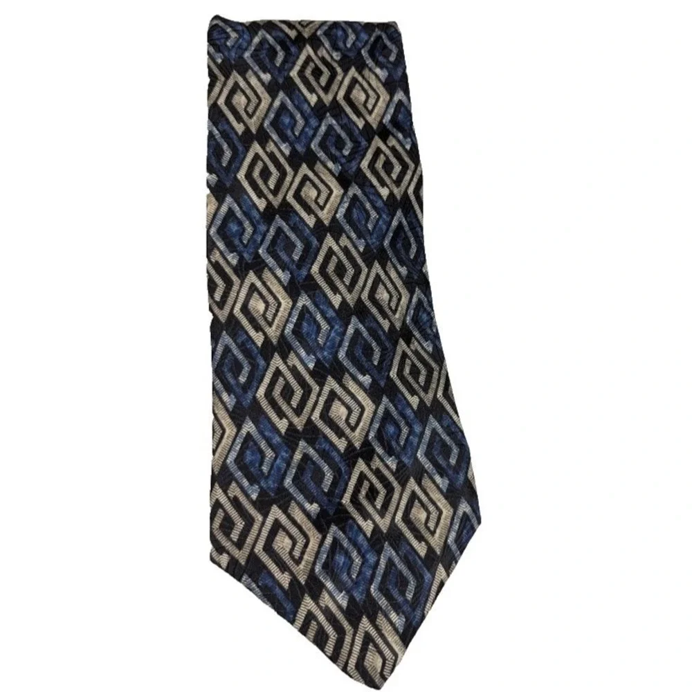 Como Collection Men's Necktie Silk Blue Gold Diamond Design Classic 3